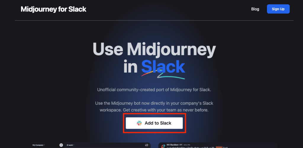 Midjourney for Slackサイト